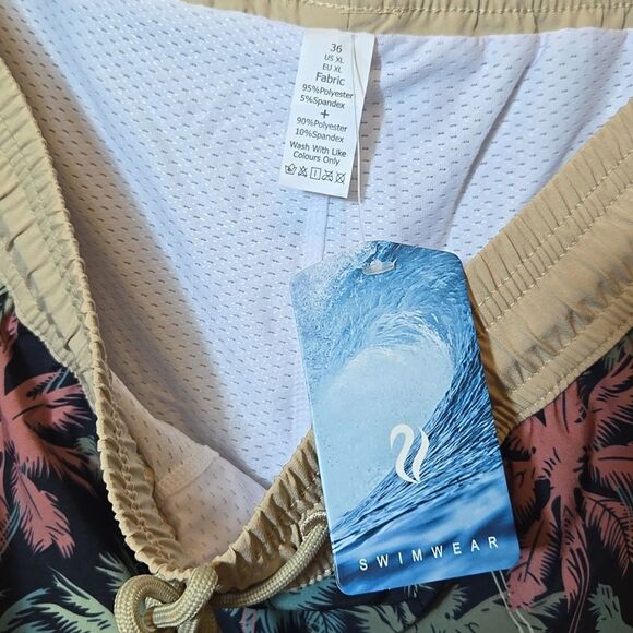 BRISIRA Swim Trunks Lined Shorts Palm Tree Island Vacation Mens 36 XL 4" Inseam - Picture 4 of 11